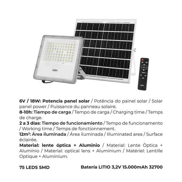 Foco Proyector LED Solar 200 W 1500 lm 6500 K Luz Fría EDM