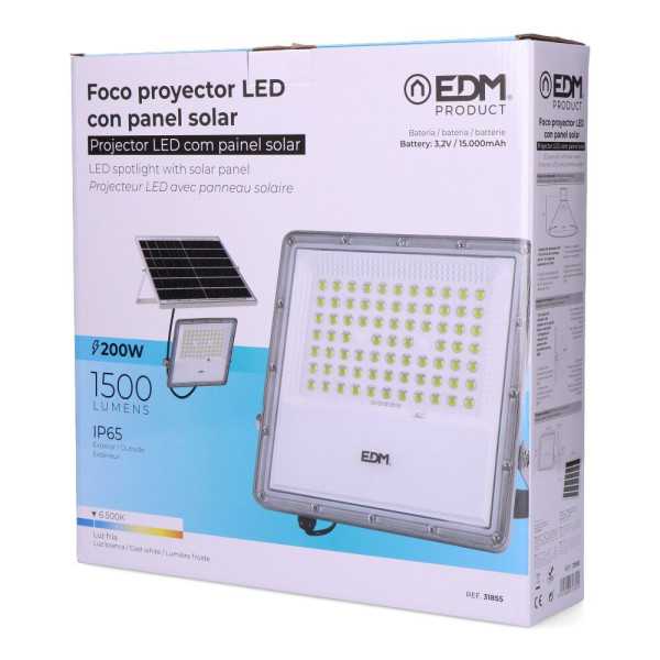 Foco Proyector LED Solar 200 W 1500 lm 6500 K Luz Fría EDM