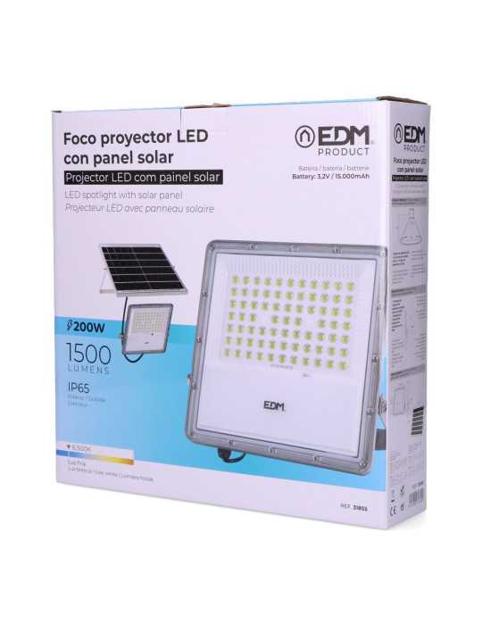 Foco Proyector LED Solar 200 W 1500 lm 6500 K Luz Fría EDM