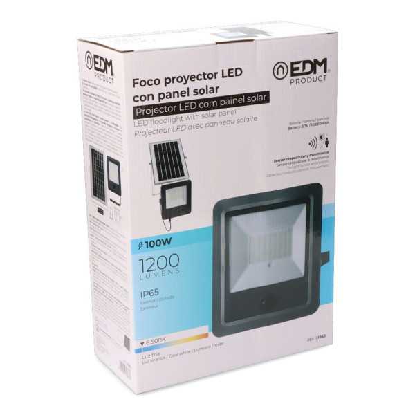 Foco Proyector Solar con Sensor 100 W 1200 lm 6500 K Luz Fría EDM
