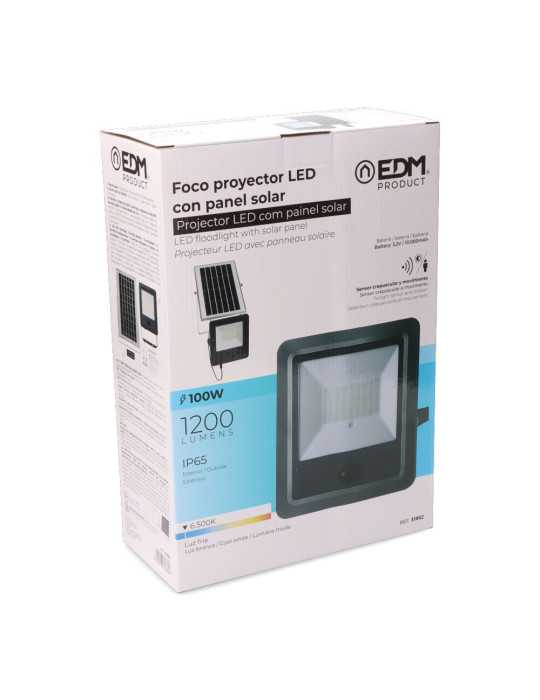 Foco Proyector Solar con Sensor 100 W 1200 lm 6500 K Luz Fría EDM
