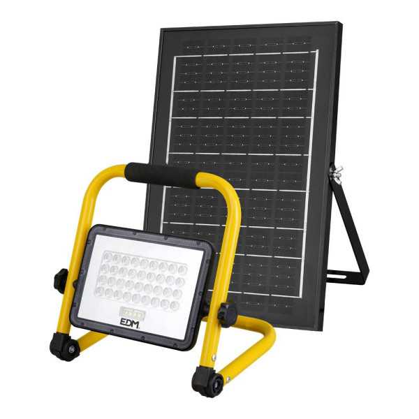 Foco Proyector LED Solar de Trabajo + Panel Solar, 4000 lm, 6.400 K, Luz Fría, IP65 EDM