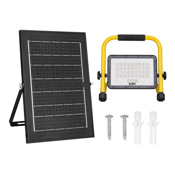 Foco Proyector LED Solar de Trabajo + Panel Solar, 4000 lm, 6.400 K, Luz Fría, IP65 EDM