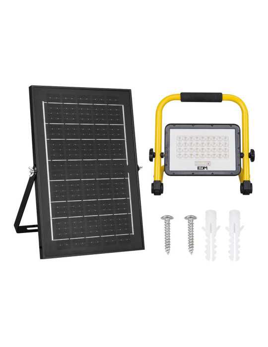 Foco Proyector LED Solar de Trabajo + Panel Solar, 4000 lm, 6.400 K, Luz Fría, IP65 EDM