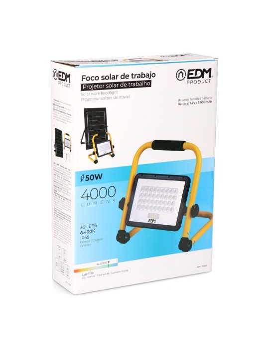 Foco Proyector LED Solar de Trabajo + Panel Solar, 4000 lm, 6.400 K, Luz Fría, IP65 EDM