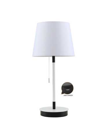 Lámpara de Mesa, E27, Blanca/Negra, con Cargador USB, Ø235 x 505 mm FBRIGHT