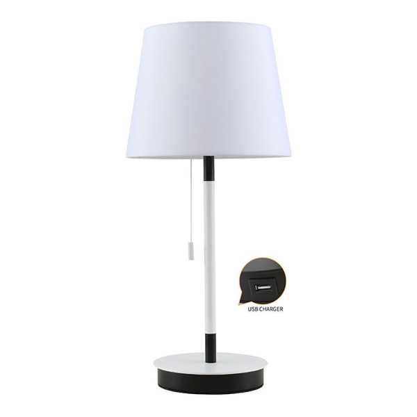 Lámpara de Mesa, E27, Blanca/Negra, con Cargador USB, Ø235 x 505 mm FBRIGHT