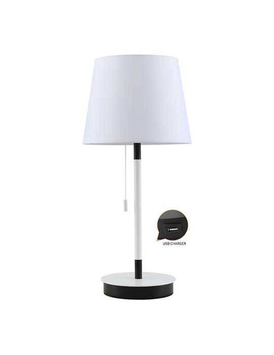 Lámpara de Mesa, E27, Blanca/Negra, con Cargador USB, Ø235 x 505 mm FBRIGHT