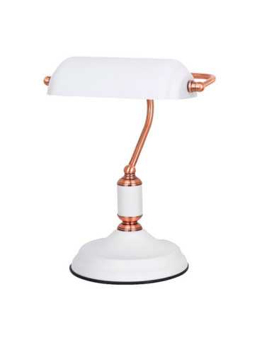 Lámpara de Mesa, E27, tipo Banquero, Blanca+cobre, Base Ø185 mm, 260 x 195 x 345 mm FBRIGHT