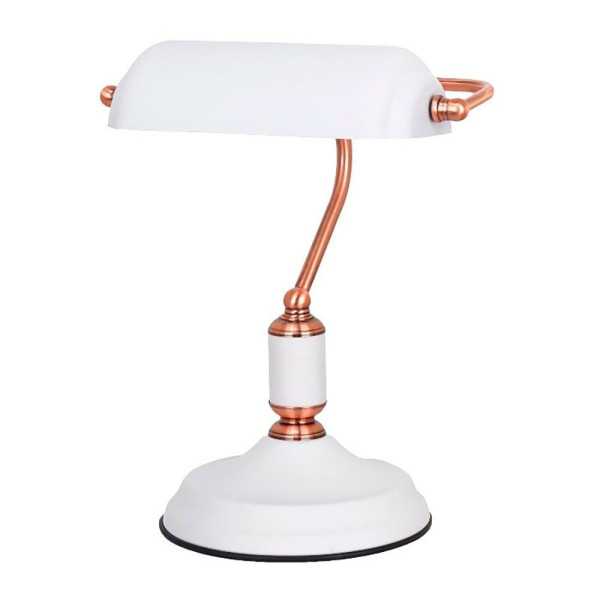 Lámpara de Mesa, E27, tipo Banquero, Blanca+cobre, Base Ø185 mm, 260 x 195 x 345 mm FBRIGHT