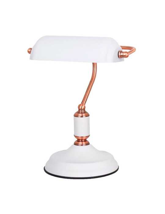 Lámpara de Mesa, E27, tipo Banquero, Blanca+cobre, Base Ø185 mm, 260 x 195 x 345 mm FBRIGHT