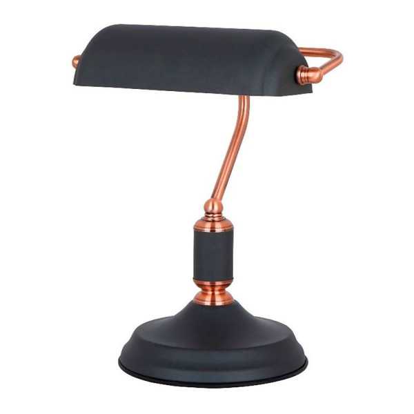 Lámpara de Mesa, E27, tipo Banquero, Negra+cobre, Base Ø185 mm, 260 x 195 x 345 mm FBRIGHT