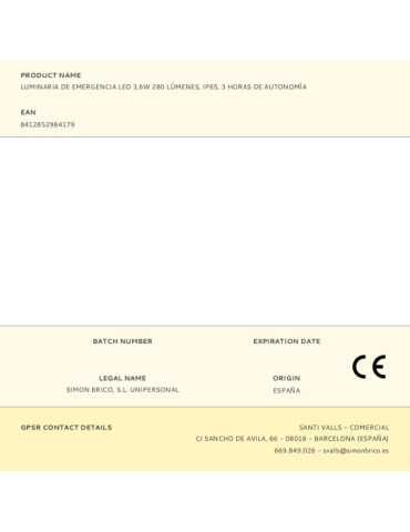 Luminaria de Emergencia LED 3,6 W 280 lm, IP65, 238,5 x 120,5 x 42,2 mm SIMON 2