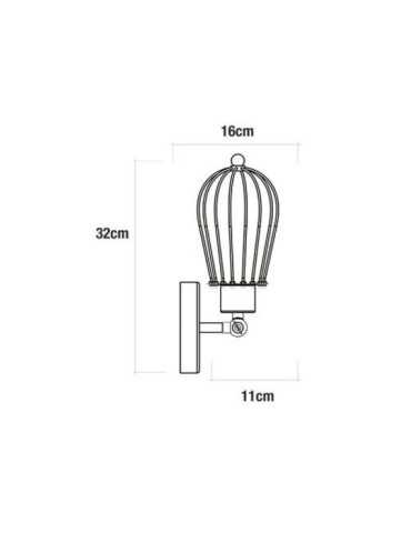 Aplique de Pared Metalico Vintage E27 60 W Color Negro 11 x 16 x 32 cm EDM 2