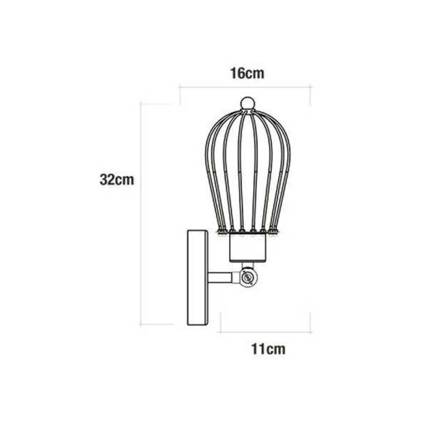 Aplique de Pared Metalico Vintage E27 60 W Color Negro 11 x 16 x 32 cm EDM
