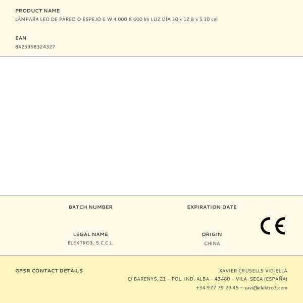 Lámpara LED de Pared o Espejo 6 W 4.000 K 600 lm Luz Día 30 x 12,8 x 5,10 cm EDM