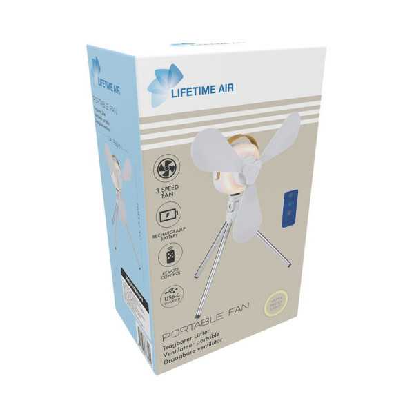 Ventilador de Sobremesa, Recargable con USB, 3 Aspas, 4 Velocidades, con Mando LIFETIME AIR