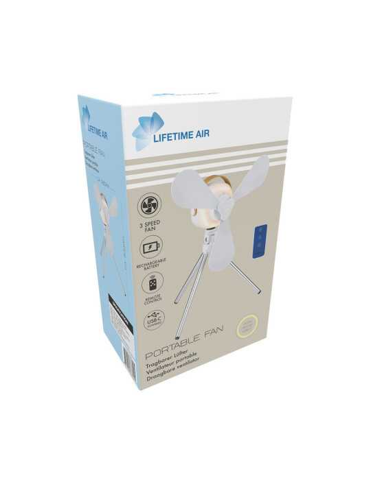 Ventilador de Sobremesa, Recargable con USB, 3 Aspas, 4 Velocidades, con Mando LIFETIME AIR