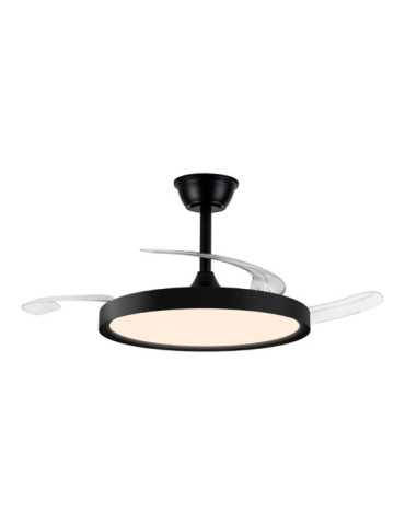 Ventilador de Techo LED 3CCT Aspas Retráctiles Polaris 43 W 4430 lm Negro, Aspas Ø106 cm, Plafón Ø48,5 cm, Altura CRISTALRECORD