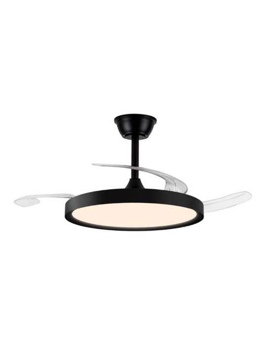 Ventilador de Techo LED 3CCT Aspas Retráctiles Polaris 43 W 4430 lm Negro, Aspas Ø106 cm, Plafón Ø48,5 cm, Altura CRISTALRECORD