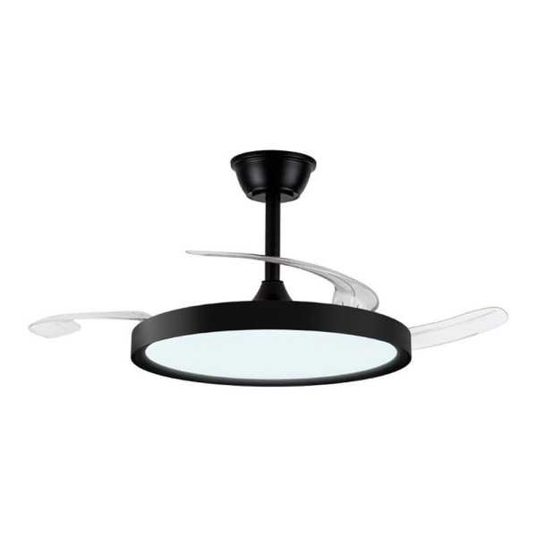 Ventilador de Techo LED 3CCT Aspas Retráctiles Polaris 43 W 4430 lm Negro, Aspas Ø106 cm, Plafón Ø48,5 cm, Altura CRISTALRECORD