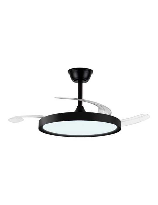 Ventilador de Techo LED 3CCT Aspas Retráctiles Polaris 43 W 4430 lm Negro, Aspas Ø106 cm, Plafón Ø48,5 cm, Altura CRISTALRECORD