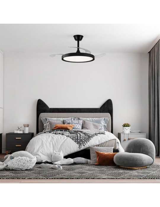 Ventilador de Techo LED 3CCT Aspas Retráctiles Polaris 43 W 4430 lm Negro, Aspas Ø106 cm, Plafón Ø48,5 cm, Altura CRISTALRECORD
