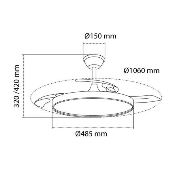 Ventilador de Techo LED 3CCT Aspas Retráctiles Polaris 43 W 4430 lm Negro, Aspas Ø106 cm, Plafón Ø48,5 cm, Altura CRISTALRECORD