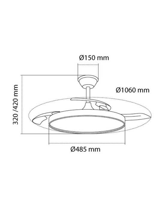Ventilador de Techo LED 3CCT Aspas Retráctiles Polaris 43 W 4430 lm Negro, Aspas Ø106 cm, Plafón Ø48,5 cm, Altura CRISTALRECORD