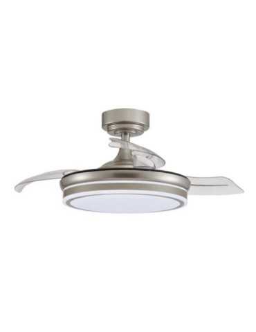 Ventilador de Techo LED 3CCT Aspas Retráctiles Moss 72 W 7920 lm Níquel, Aspas Ø106 cm, Plafón Ø48,5 cm, Altura CRISTALRECORD