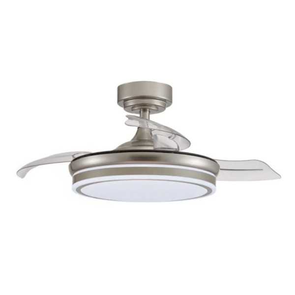 Ventilador de Techo LED 3CCT Aspas Retráctiles Moss 72 W 7920 lm Níquel, Aspas Ø106 cm, Plafón Ø48,5 cm, Altura CRISTALRECORD