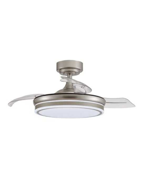 Ventilador de Techo LED 3CCT Aspas Retráctiles Moss 72 W 7920 lm Níquel, Aspas Ø106 cm, Plafón Ø48,5 cm, Altura CRISTALRECORD