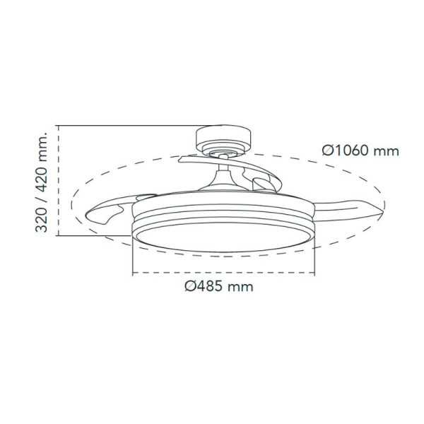 Ventilador de Techo LED 3CCT Aspas Retráctiles Moss 72 W 7920 lm Níquel, Aspas Ø106 cm, Plafón Ø48,5 cm, Altura CRISTALRECORD