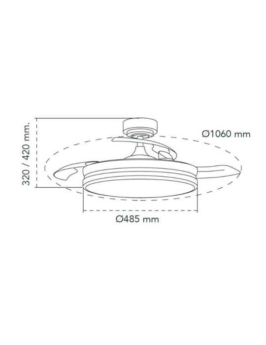 Ventilador de Techo LED 3CCT Aspas Retráctiles Moss 72 W 7920 lm Níquel, Aspas Ø106 cm, Plafón Ø48,5 cm, Altura CRISTALRECORD