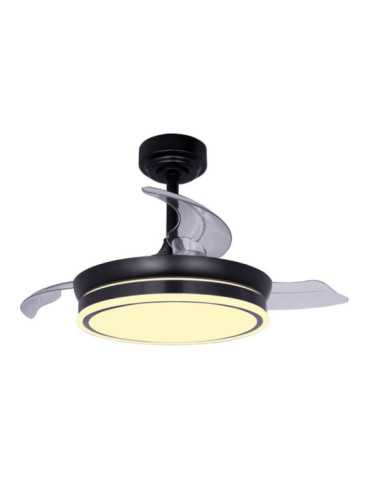 Ventilador de Techo LED 3CCT Aspas Retráctiles Moss Mini 46 W 5520 lm Negro, Aspas Ø92 cm, Plafón Ø39 cm, Altura CRISTALRECORD