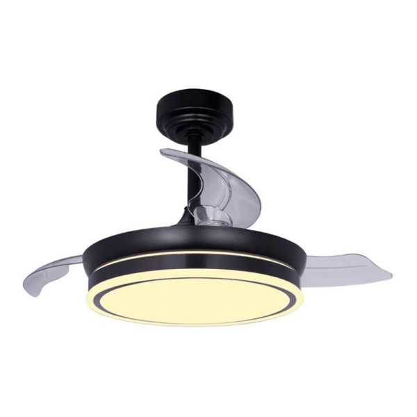 Ventilador de Techo LED 3CCT Aspas Retráctiles Moss Mini 46 W 5520 lm Negro, Aspas Ø92 cm, Plafón Ø39 cm, Altura CRISTALRECORD