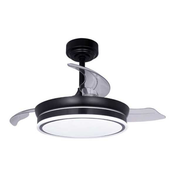 Ventilador de Techo LED 3CCT Aspas Retráctiles Moss Mini 46 W 5520 lm Negro, Aspas Ø92 cm, Plafón Ø39 cm, Altura CRISTALRECORD