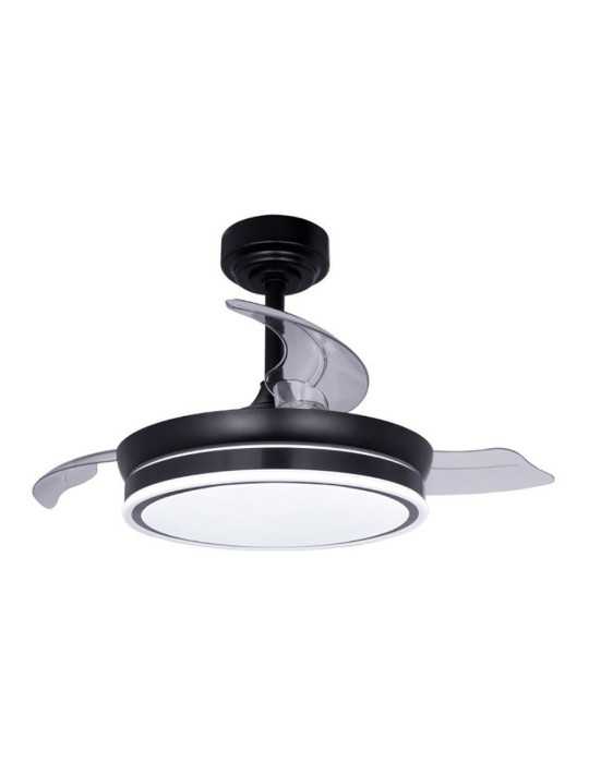 Ventilador de Techo LED 3CCT Aspas Retráctiles Moss Mini 46 W 5520 lm Negro, Aspas Ø92 cm, Plafón Ø39 cm, Altura CRISTALRECORD