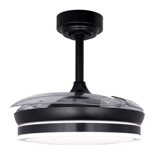Ventilador de Techo LED 3CCT Aspas Retráctiles Moss Mini 46 W 5520 lm Negro, Aspas Ø92 cm, Plafón Ø39 cm, Altura CRISTALRECORD
