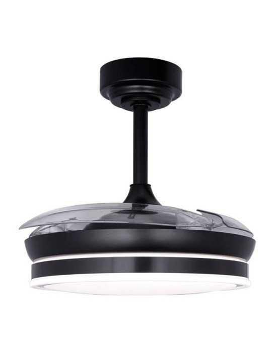 Ventilador de Techo LED 3CCT Aspas Retráctiles Moss Mini 46 W 5520 lm Negro, Aspas Ø92 cm, Plafón Ø39 cm, Altura CRISTALRECORD