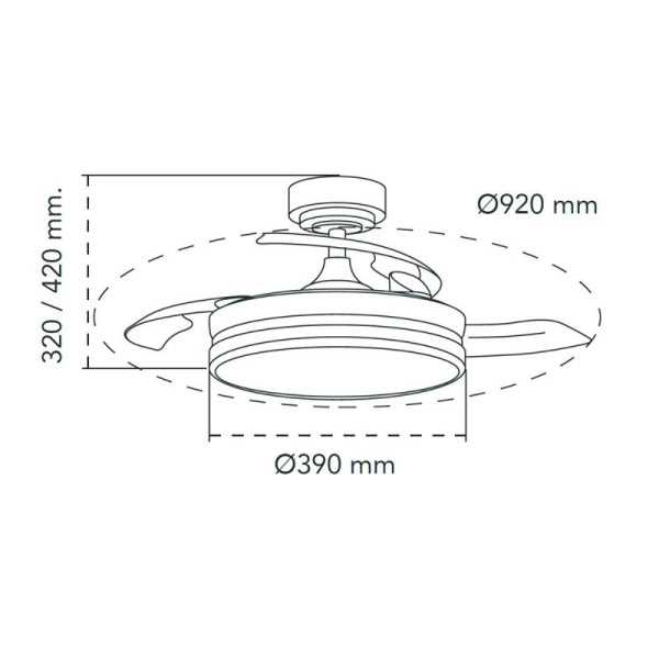 Ventilador de Techo LED 3CCT Aspas Retráctiles Moss Mini 46 W 5520 lm Negro, Aspas Ø92 cm, Plafón Ø39 cm, Altura CRISTALRECORD