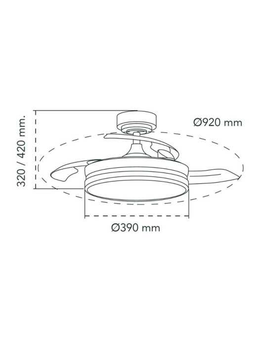 Ventilador de Techo LED 3CCT Aspas Retráctiles Moss Mini 46 W 5520 lm Negro, Aspas Ø92 cm, Plafón Ø39 cm, Altura CRISTALRECORD
