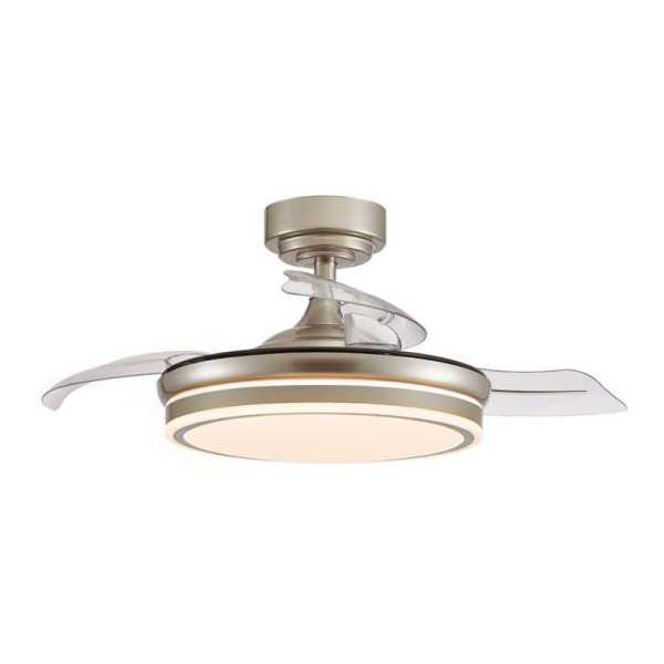 Ventilador de Techo LED 3CCT Aspas Retráctiles Moss Mini 46 W 5520 lm Níquel, Aspas Ø92 cm, Plafón Ø39 cm, Altura CRISTALRECORD