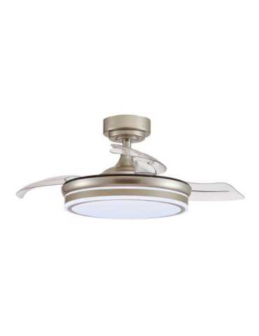 Ventilador de Techo LED 3CCT Aspas Retráctiles Moss Mini 46 W 5520 lm Níquel, Aspas Ø92 cm, Plafón Ø39 cm, Altura CRISTALRECORD 2