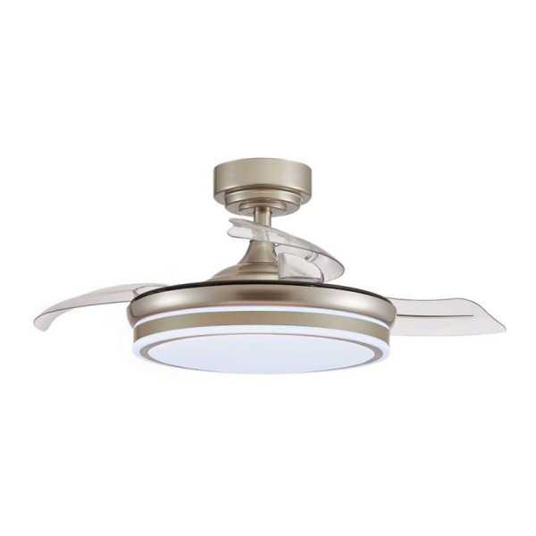 Ventilador de Techo LED 3CCT Aspas Retráctiles Moss Mini 46 W 5520 lm Níquel, Aspas Ø92 cm, Plafón Ø39 cm, Altura CRISTALRECORD