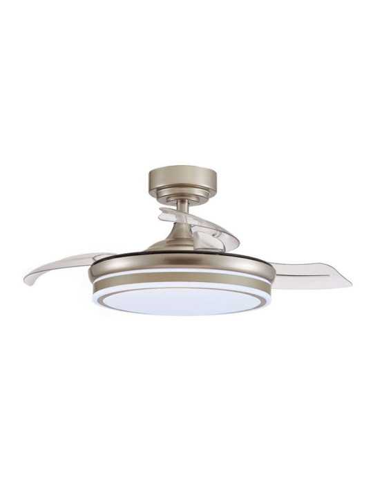 Ventilador de Techo LED 3CCT Aspas Retráctiles Moss Mini 46 W 5520 lm Níquel, Aspas Ø92 cm, Plafón Ø39 cm, Altura CRISTALRECORD
