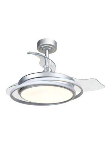 Ventilador de Techo LED 3CCT Aspas Retráctiles Antila Mini 40 W 4000 lm Plata, Aspas Ø92 cm, Plafón Ø40 cm, CRISTALRECORD