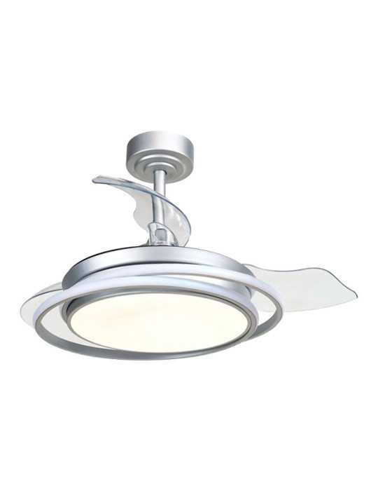 Ventilador de Techo LED 3CCT Aspas Retráctiles Antila Mini 40 W 4000 lm Plata, Aspas Ø92 cm, Plafón Ø40 cm, CRISTALRECORD