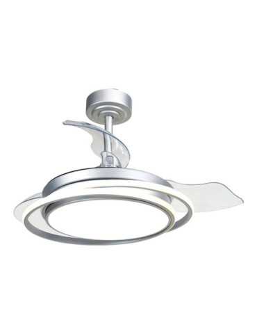 Ventilador de Techo LED 3CCT Aspas Retráctiles Antila Mini 40 W 4000 lm Plata, Aspas Ø92 cm, Plafón Ø40 cm, CRISTALRECORD 2