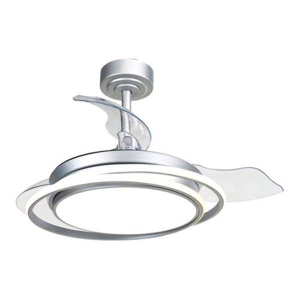 Ventilador de Techo LED 3CCT Aspas Retráctiles Antila Mini 40 W 4000 lm Plata, Aspas Ø92 cm, Plafón Ø40 cm, CRISTALRECORD